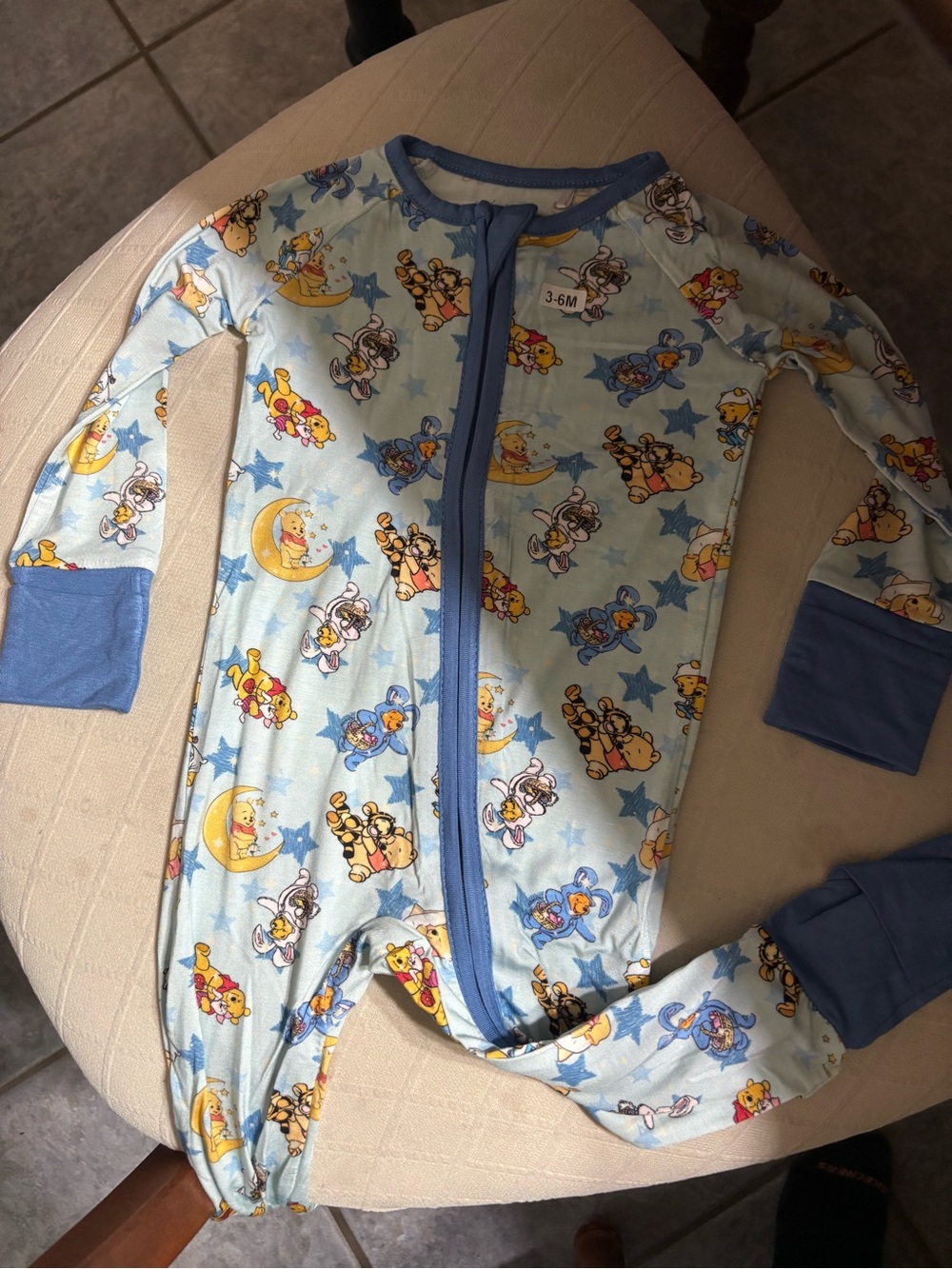 BAMBOO Light Blue Baby Footed Pajamas with Moon & Character Print
